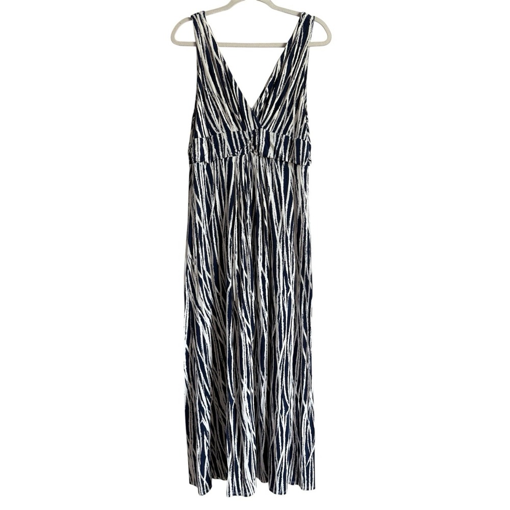 Soft Surroundings Women's Abstract Stripe Navy/White Maxi Dress Size L Boho Chic